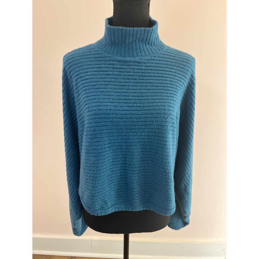 Pilcro Anthropologie Teal Ribbed Mock Neck Dolman Sleeve Cropped Sweater Small